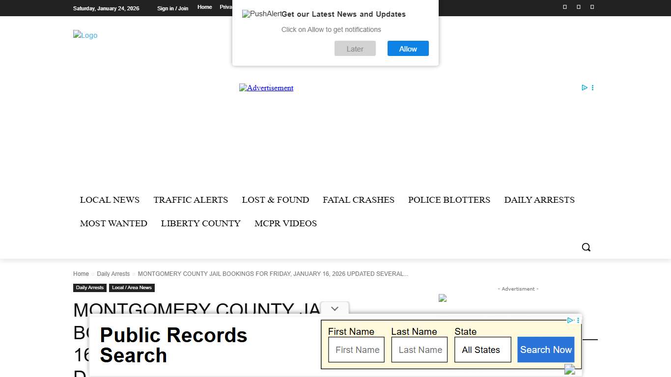 MONTGOMERY COUNTY JAIL BOOKINGS FOR FRIDAY, JANUARY 16, 2026 UPDATED SEVERAL TIMES A DAY- montgomery county police reporter