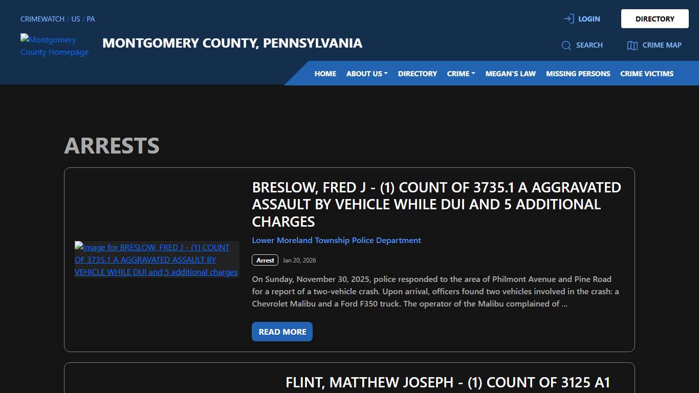 Arrests for Montgomery County, Pennsylvania CRIMEWATCH